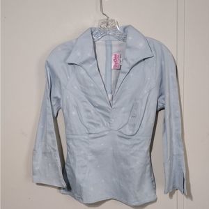 Pinup couture snowflake ❄️ top blouse short sleeve collared xs